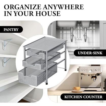 Simple Houseware Stackable 3 Tier Sliding Basket Organizer Drawer, Silver - color: Silver, size: 3-Tier