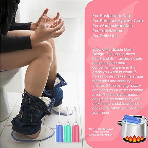 2PCS-Pack Portable Bidet 500ml for Travel Bidet Bottle with 2 Nozzle + Scalable Pipe + Storage Bag ,Peri Bottle for Postpartum Essentials