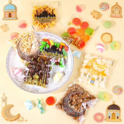 ZYLOP Ramadan Gift Bags – 100 PCS Ramadan Goodie Bags, Eid Mubarak Cellophane Treat Bags for Kids, Self Adhesive Clear Candy Bags for Eid Party Favors - color: Ramadan 100pcs