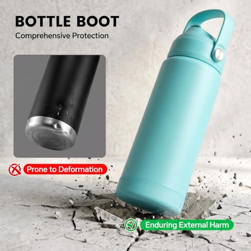 Fijinhom 24oz Insulated Stainless Steel Water Bottle, Wide Mouth Double Wall Vacuum, Silicone Straw, Sweat & Leak Proof, BPA Free Insulated Water Flask for Travel, Keep Cold 24h Hot 12h, Sky - color: sky, size: 24 Ounces