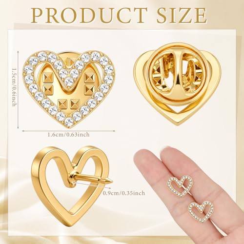 Tondiamo 50 Pcs Heart Brooch Pins, 1.5cm Rhinestone Heart Lapel Pins Small Hollow Crystal Brooches for Award Alloy Scarf Ring for Dress Hat Scarf Bag Pocket Clothing Wedding Party Bulk Gifts - color: Gold