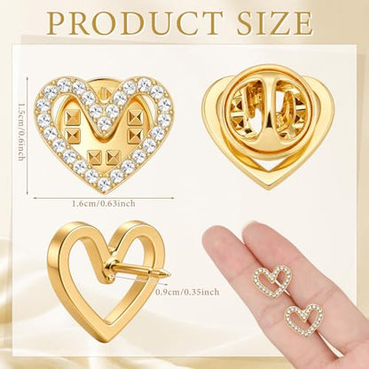 Tondiamo 50 Pcs Heart Brooch Pins, 1.5cm Rhinestone Heart Lapel Pins Small Hollow Crystal Brooches for Award Alloy Scarf Ring for Dress Hat Scarf Bag Pocket Clothing Wedding Party Bulk Gifts - color: Gold