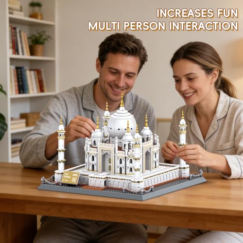 Taj Mahal Building Block Set 1113 Pieces Large World Wonder Architecture Model India Landmark Souvenir with Golden Finials & Nameplate Gift for Adults Teens - color: Taj Mahal