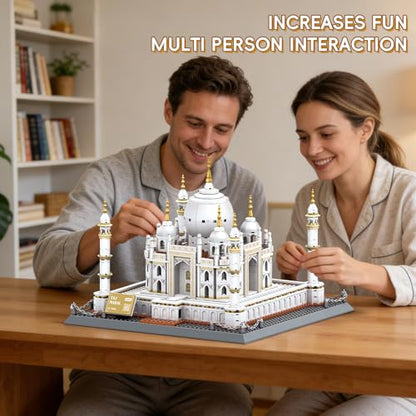 Taj Mahal Building Block Set 1113 Pieces Large World Wonder Architecture Model India Landmark Souvenir with Golden Finials & Nameplate Gift for Adults Teens - color: Taj Mahal