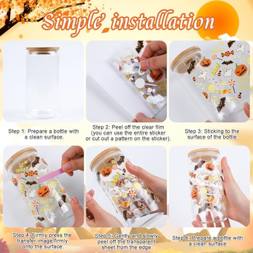 Fall UV DTF Stickers - 20 Sheets Autumn Ghost UV DTF Cup Wraps for 16 OZ Glass Mugs, Cute Pumpkin Skeleton Bow UVDTF Stickers, Cow Raccoon Rub on Transfer Decals for Water Bottles Tumblers - style: Fall