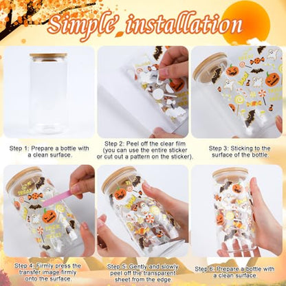 Fall UV DTF Stickers - 20 Sheets Autumn Ghost UV DTF Cup Wraps for 16 OZ Glass Mugs, Cute Pumpkin Skeleton Bow UVDTF Stickers, Cow Raccoon Rub on Transfer Decals for Water Bottles Tumblers - style: Fall