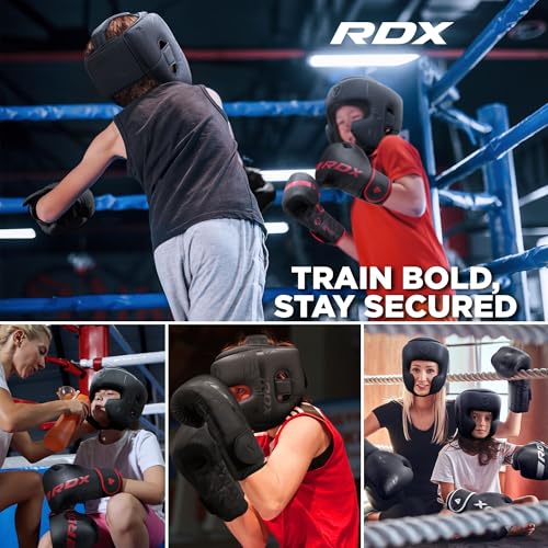 RDX Kids Boxing Headgear, MMA Training, Adjustable Padded Kara Muay Thai Juniors Head Gear, Kickboxing, Sparring, Martial Arts, Karate, Taekwondo Youth Girls Boys Helmet, Home Gym Workouts - color: Black