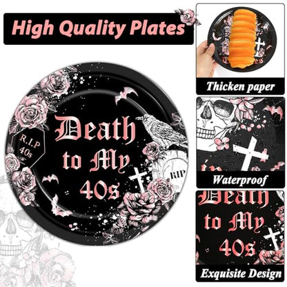 Qyeahkj 100 Pcs 50th Birthday Party Supplies Death to My 40s Paper Plates and Napkins Set Black Rose Gold Rip to My 40s Disposable Tableware Decorations for Women Forties Funeral Youth Serve 25 Guests - style: 50th Birthday