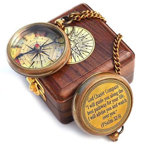 Be Strong and Courageous, Joshua 1:9, Solid Brass Directional Engraved Compass, Baptism Gifts for Boys Girls, First Communion, Christian Gifts for Men, First Confirmation Gifts for Boys - style: I will guide(Psalm 32:8)Compass