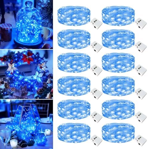 12 Pack Fairy Lights Battery Operated - 7ft 20 Led Twinkle Lights 3 Modes, Bulk Mini String Lights Waterproof for Mason Jars Vases DIY Party Wedding Decoration Christmas -Blue - color: Blue, size: 12 Pack