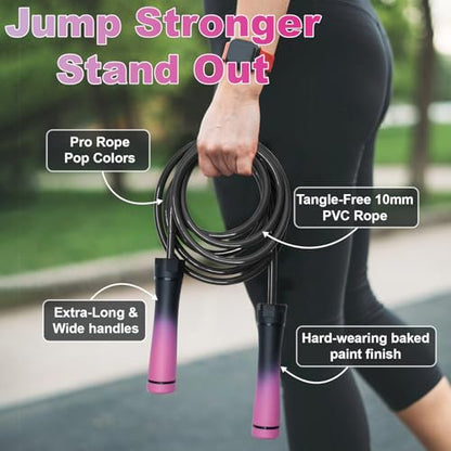 Weighted Jump Rope, 1LB Tangle-Free Ball Bearing Rapid Speed Skipping Rope for Men Women, Adjustable 9mm Cotton & PVC Rope with Alum Handle for Boxing MMA Weight-Loss Athletic Workout Fitness - color: Gradient Pink & Black