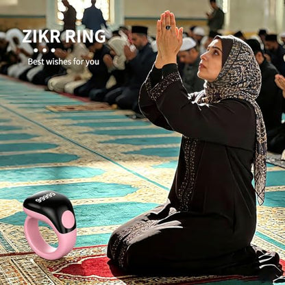 Smart Tasbih Zikr Ring,Adjustable Counter, 3 Sizes (18,20,22mm) Muslim Digital Azan Alarm Clock,APP Support Digital Counter Prayer Reminder Rings, Waterproof 5 Digit Finger Counter zikr Ring(Pink) - color: Pink