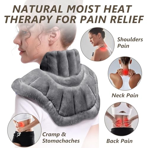 AiricePac Microwave Heating Pad for Neck Shoulders and Back Pain Relief with Moist Heat, Weighted Microwavable Heated Neck Wrap Warmer, Uncented Gery