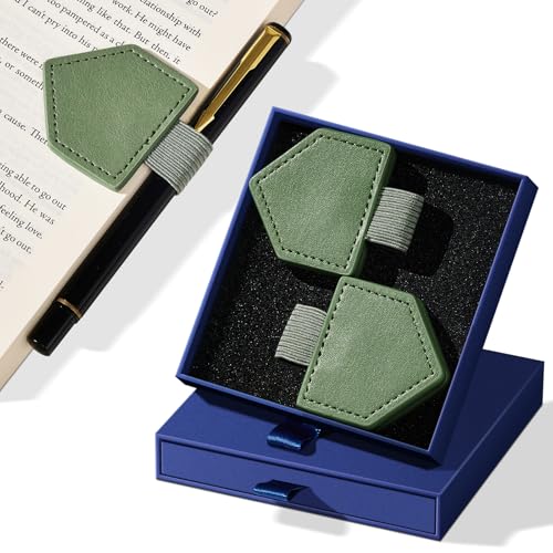 2-Pack PU Leather Magnetic Bookmarks with Pen Holder, Green - color: Triangle-green
