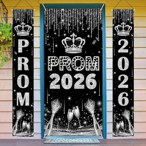 AIBIIN 3PCS Prom Send Off Decorations Banner Prom Door Porch Sign Decorations 2026 Black and Silver Graduation Party Supplies for High School College Graduation Celebration Favors - color: Silver Prom