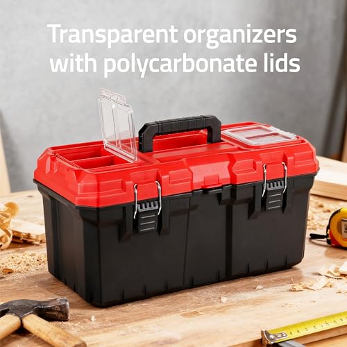 Tools Box, Deep Lockable Toolbox, 18.7 * 9.9 * 9.3" Durable Tool Boxes Storage, with Removable Inner Tray