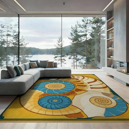 6'x9' Washable Art Nouveau Geometric Area Rug, Teal Foldable Non-Slip Large Carpet for Queen Size Bedroom, Under Bed, Master Bedroom, Foldable Easy Care Carpet| Ref:1952506 - color: Gold/Pattern 25, size: 6' x 9' (Rectangular)
