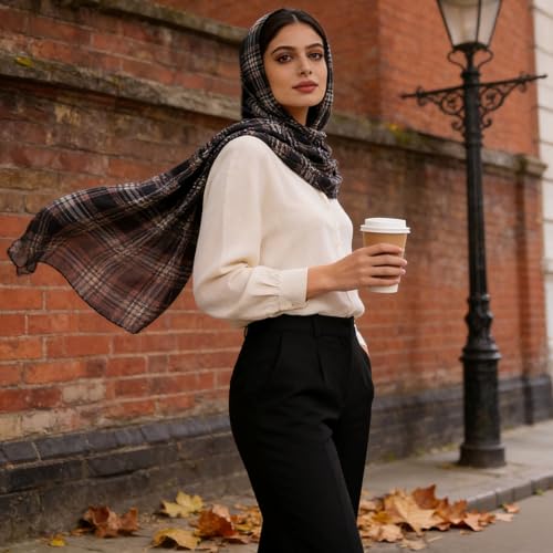 Hijab Scarf for Women Fashion Printed Modal Hijab Head Wrap Scarves Lightweight Long Scarf Shawls - color: Checkered
