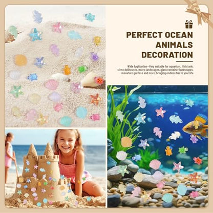 400pcs Luminous Mini Ocean Resin Animals Starfish Jellyfish Seashell Mini Turtles Set Resin Animals Tiny Sea Models for Dollhouse Miniatures DIY Fish Tank Fairy Garden Micro Landscaping - color: 400pcs Luminous Mini Sea Models