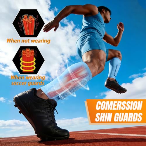 XZQTIVE Soccer Shin Guards Shin Defender for Kids Youth Adult, Ski Shin Guard Calf Compression Sleeve with Honeycomb Shin Pads - color: baby blue, size: Large