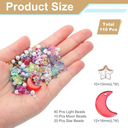 uxcell 110Pcs Star Moon Beads, Star Moon Acrylic Pearl Beads Crystal Glass Spacer Bead for DIY Making Jewelry Bracelets Craft, Colorful - color: Colorful