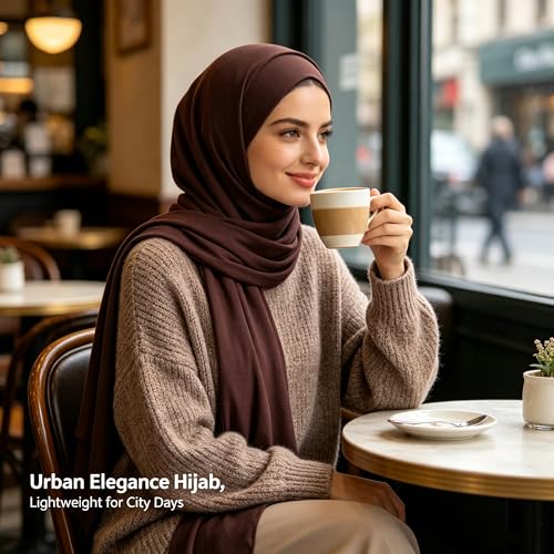 Jersey Hijab Scarf for Women,Lightweight Muslim Turban Head Scarf Modal Feel Hijab Coverings for Prayer with Clip - color: Coffee