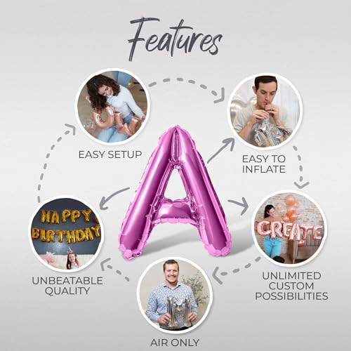 Letter Balloons - EID MUBARAK 16" Inch Alphabet Letters Foil Mylar Balloon Blessed Feast Festival Party Banner (Pink) - color: Pink