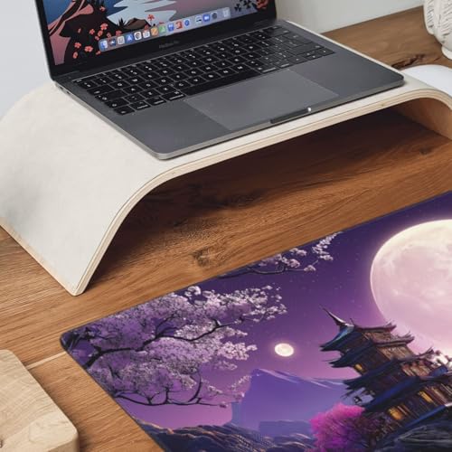XXL Gaming Mouse Pad 35.4x15.7 Inch, Large Extended Desk Mat | Eastern Moonlit Night design, Non-Slip Rubber Base, Water-Resistant Surface and Stitched Edges for Gaming, Office & Home - color: Cherry Moon