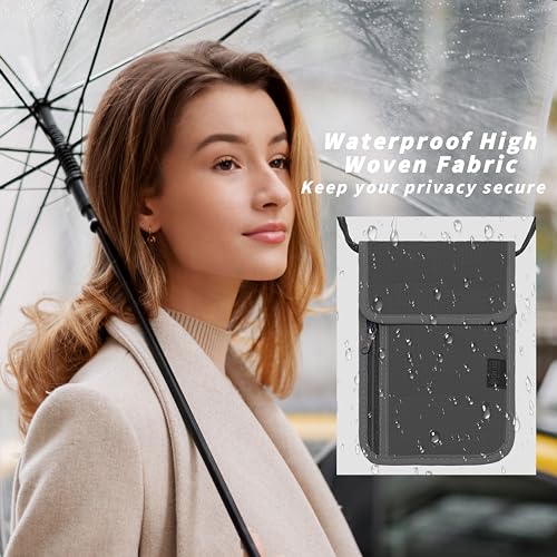 Travel Neck Wallet with RFID Blocking – Passport Holder Organizer Neck Pouch – Portable Easy to Conceal Travel Pouch (Gray) - color: Gray
