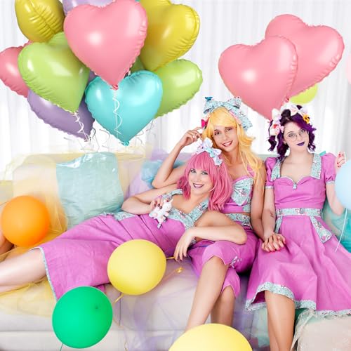 Pastel Heart Balloons, 10PCS Candy Macaron Foil for Kids Birthday Party - color: Candy