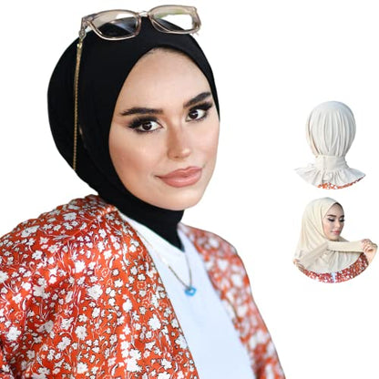 para life Snap Hijab for Women, Breathable Instant Hijabs|Standard Size Stretchable Cotton Sandy|Jersey Undercap - color: Black
