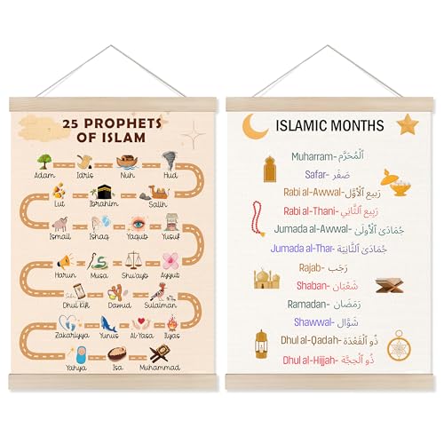 Welshower Islamic Nursery Poster Hanger Frame, 25 Prophets in Islam Arabic Educational Wall Art Prints Decor for Muslim Kids Room Nursery Playroom Classroom, 12x16 Inch,set of 2 - color: Nursery Wall Art 16
