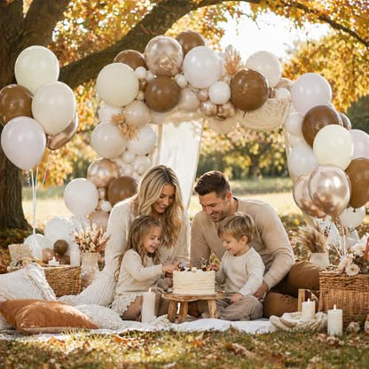 Neutral Brown Balloons, 12 Inch Brown Gold Sand White Cream Beige Ivory Helium Balloons with Metallic Champagne Gold Balloon for Boho Neutral Bridal Baby Shower Rodeo Birthday Wedding Thanksgiving - color: Brown Beige