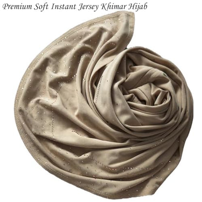 Ready To Wear Instant Hijab for Women Girls Muslim Slip-On Khimar Hijab Scarf Rhinestone Hijabs Islamic Abaya Turban - color: Apricot