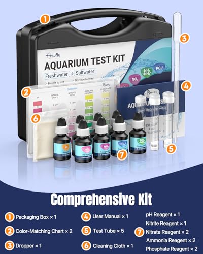 Pawfly 5 in 1 Aquarium Water Master Test Kit for Freshwater & Saltwater | Aquarium Water Test Kit Fish Tank Water Testing Kit for pH Nitrite Nitrate Ammonia & Phosphate, Aquarium Test Kit - color: Black Box Pack