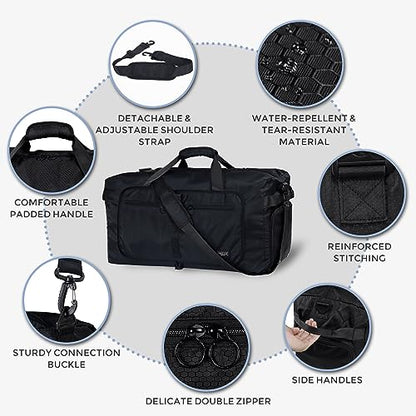 Fmeida 65L Duffle Bag with Shoes Compartment, Foldable Travel Duffel Bags for Men Women, Large Packable Travel Bag Water Repellent & Tear Resistant (Black) - color: Glossy Black