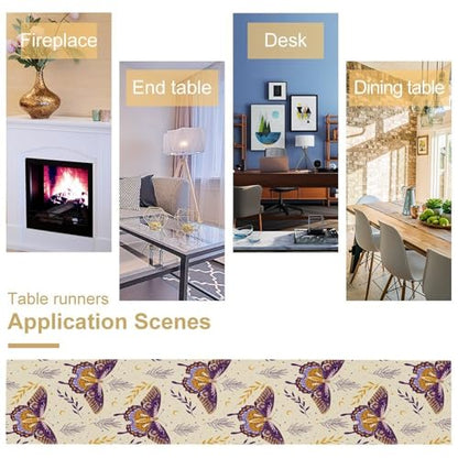 Moth Table Runner, Gothic Mystery Moon Boho Flowers Botanical Print Table Runner for Home Kitchen Dining Patio Holiday Party 13x36in - color: Moth-10, size: W13''xL36''