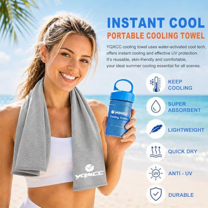YQXCC 2 Pack Cooling Towels (47"x12"), Ice Cool Towel for Neck & Face | Cooling Neck Wraps, Soft Breathable Microfiber Chilly Towel for Yoga, Golf, Gym, Running, Camping & Hot Weather - color: 2*light Gray