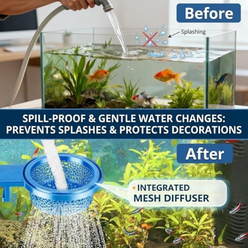 Aquarium Water Change Diffuser, Spill-Free Tool for Rimless & Rimmed Fish Tanks, Protects Substrate & Plants, Safe for Fish and Shrimp (Large) - size: Large
