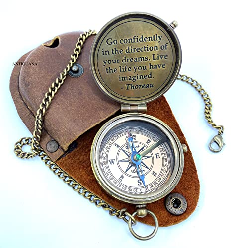 Brass Compass Unique Print Go Confidently Quote Compass With Leather Case Antique Brass Compass With Chain A Great Gift Item For Your Loved Ones Hikers And Traveler By