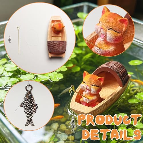 Floating Aquarium Decor, Resin Fishing Cat Fish Tank Decorations, Floating Boat Fish Tank Landscape Decoration, Cute Little Cat Aquarium Decoration for Betta,Guppy and Shrimp, 1 Piece