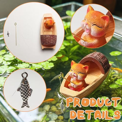 Floating Aquarium Decor, Resin Fishing Cat Fish Tank Decorations, Floating Boat Fish Tank Landscape Decoration, Cute Little Cat Aquarium Decoration for Betta,Guppy and Shrimp, 1 Piece