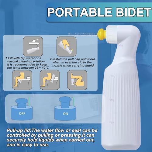 Portable Travel Bidet Bottle,400Ml/14.1Oz,Squeeze Bidet with Lift-Tab Lid,Handheld Travel Bidet Sprayer,Gentle Flow,for Postpartum,Hemorrhoid Relief, and Diaper Changes,White