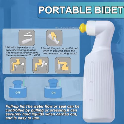 Portable Travel Bidet Bottle,400Ml/14.1Oz,Squeeze Bidet with Lift-Tab Lid,Handheld Travel Bidet Sprayer,Gentle Flow,for Postpartum,Hemorrhoid Relief, and Diaper Changes,White