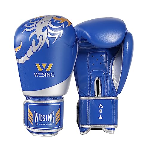 WESING Martial Arts Headgear Gloves Set Boxing Headgear 10oz Boxing Gloves for Men Women Kickboxing Sparring Training - color: Blue, size: X-Large