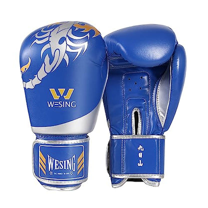 WESING Martial Arts Headgear Gloves Set Boxing Headgear 10oz Boxing Gloves for Men Women Kickboxing Sparring Training - color: Blue, size: XX-Large