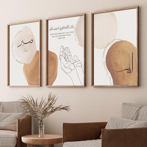 Islamic Wall Art Poster Muslim Painting Modern Islamic Art Boho Geometric Posters Hands Line Art Terracotta Artwork Quran Canvas Wall Art for Living Room Bedroom Wall Decor 16x24inchx3 Frameless - color: Islamic Wall Art Poster, size: 16"L x 24"W
