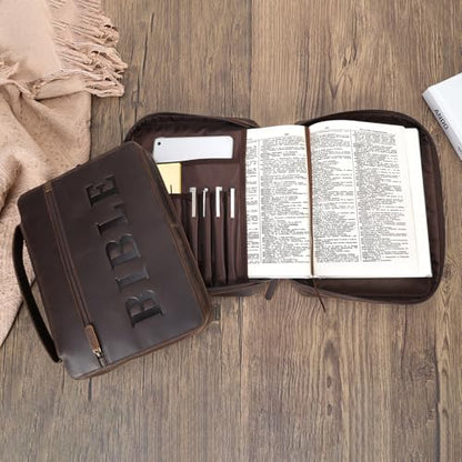 Polare Cowhide Leather Bible Cover Church Bag Book Protective Case Holder