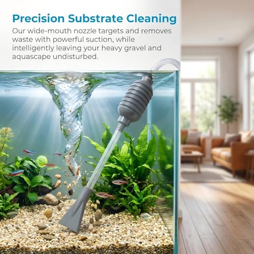 Aquarium Gravel Vacuum Siphon Pump with Flow Control Valve 5.7FT | Gravel Cleaner Water Changer 10-50 Gallon Tanks, J-Hook PVC Hose, Freshwater Saltwater Compatible, Precision Flow Ctrl