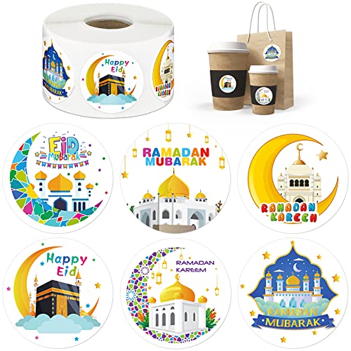 Nezyo 600 Pieces Ramadan Mubarak Stickers Eid Islamic Kareem Wall Window Stickers Ramadan Envelopes Gift Bags Labels for Eid Party Decorations(Cartoon Style) - style: Cartoon Style